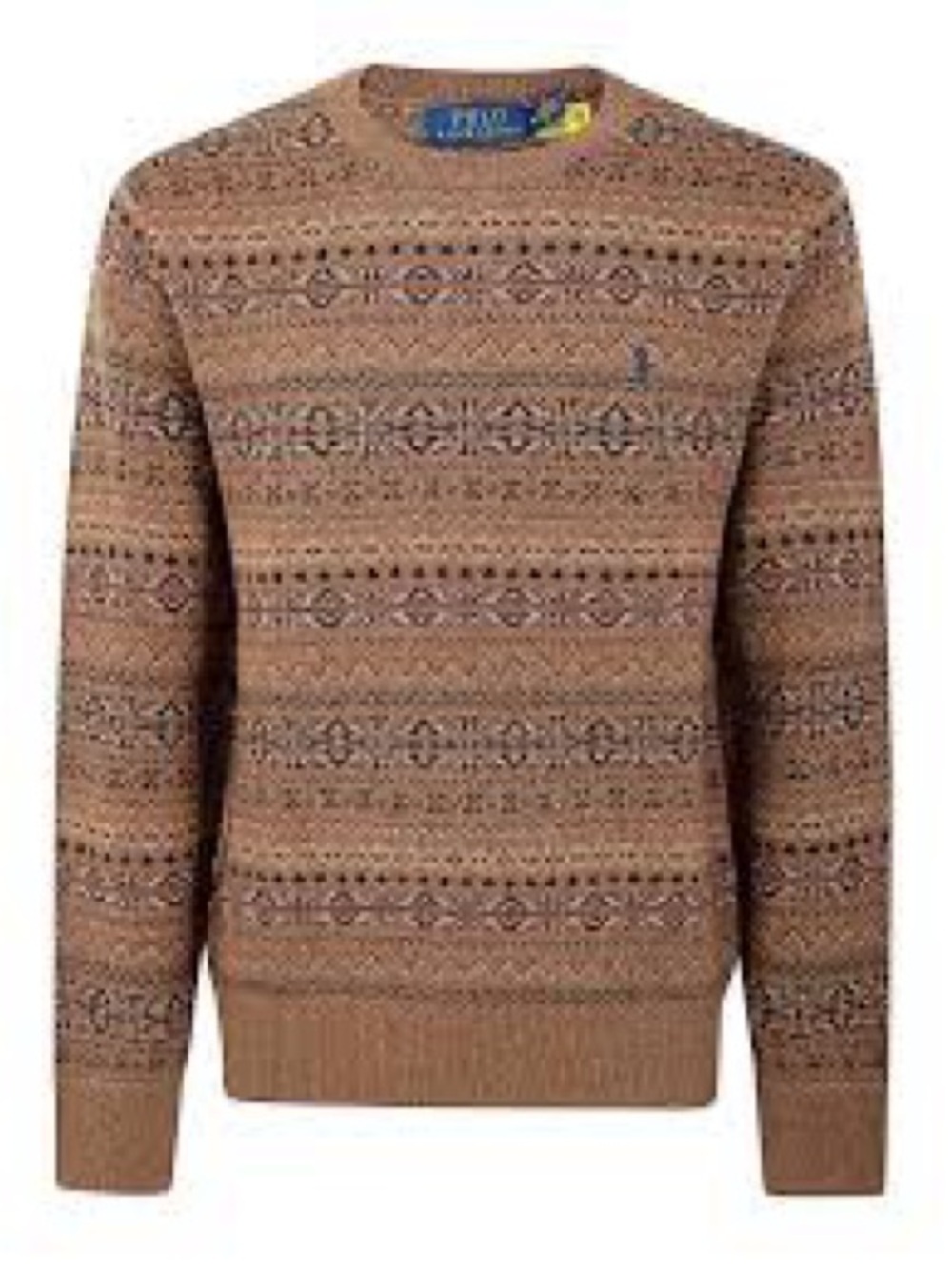 NWT Polo Ralph Lauren Wool Brown Fair Isle Crewneck Sweater S